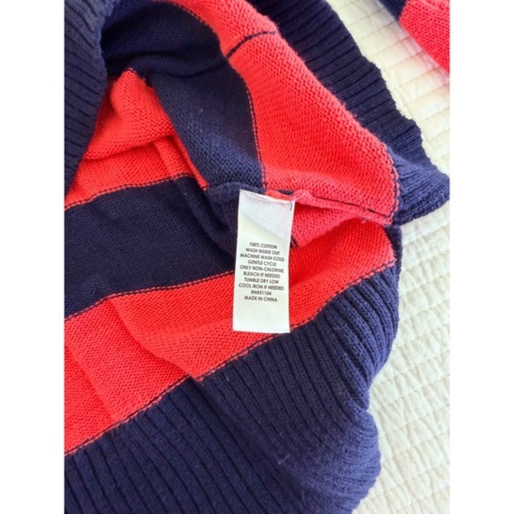 Crown & Ivy Womens XXL Sweater Navy Blue White Coral Pink Striped Cotton Knit - Picture 7 of 7